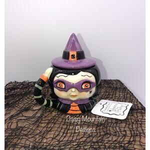New Johanna Parker Salty Witch Halloween Salt & Pepper Shakers Purple Hat